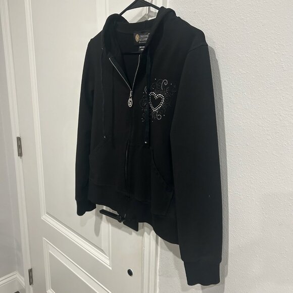 Christine Alexander Black Hoodie Full Zip Rhinestone Heart Size L Street Style - Picture 7 of 9